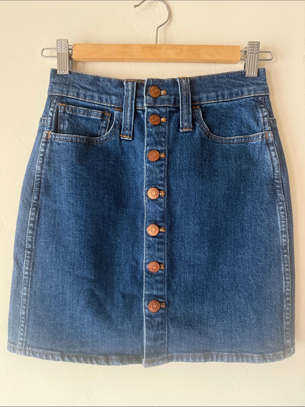 Madewell Dark Blue Denim Button-Front Mini Skirt